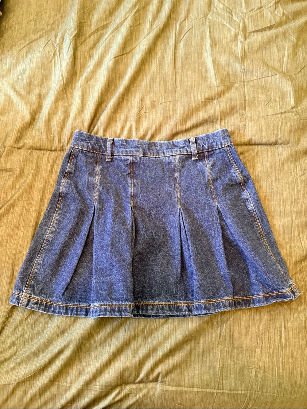 Vintage Classic Blue Denim Pleated Mini Skirt